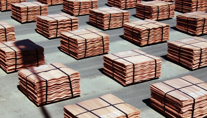 Bundled copper cathodes ready for recycling
