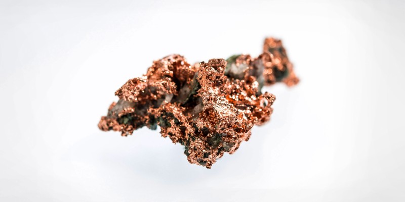 Native copper on a white background