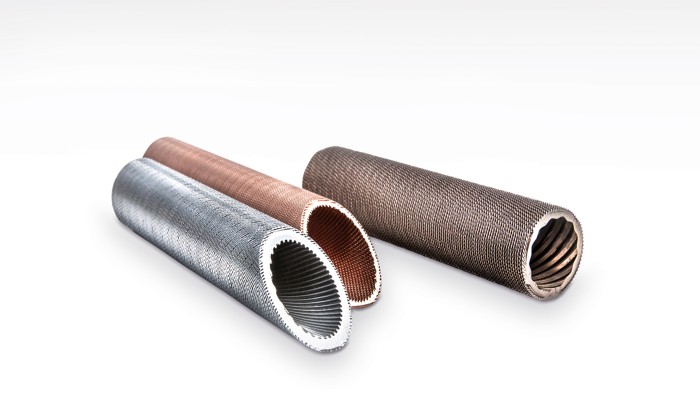 Three types of finned tubes, copper, brass and aluminium