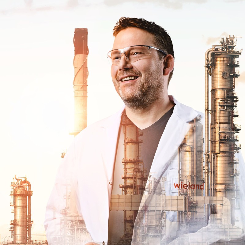 Surface engineer Richard with factory in the background